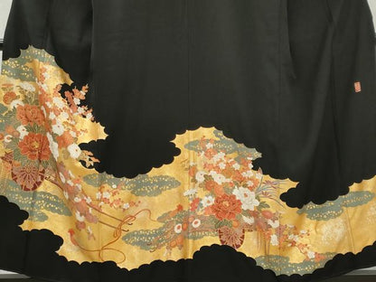 平和屋着物■豪華黒留袖　作家物　刺繍　花車文　金彩　正絹　逸品　CABI6652ou