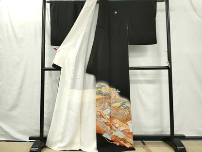 平和屋着物■豪華黒留袖　作家物　駒刺繍　葛尾日風景文　暈し染め　金彩　正絹　逸品　CABI6653ou
