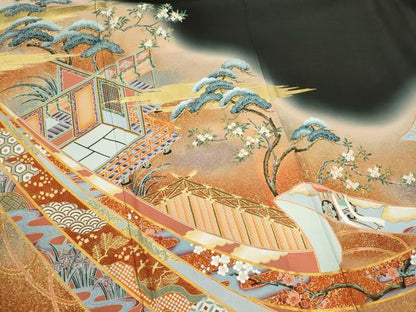 平和屋着物■豪華黒留袖　作家物　駒刺繍　葛尾日風景文　暈し染め　金彩　正絹　逸品　CABI6653ou