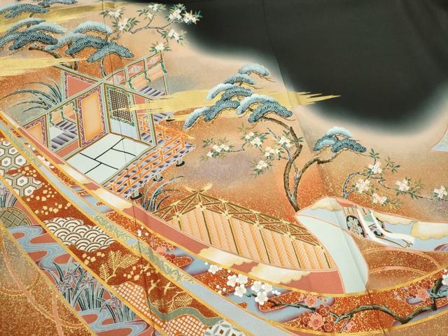 平和屋着物■豪華黒留袖　作家物　駒刺繍　葛尾日風景文　暈し染め　金彩　正絹　逸品　CABI6653ou