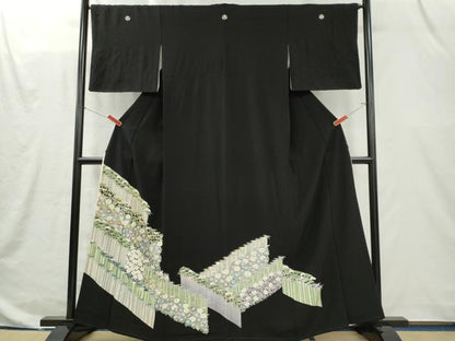 平和屋着物■豪華黒留袖　駒刺繍　松竹梅　正絹　逸品　CABI6654ou