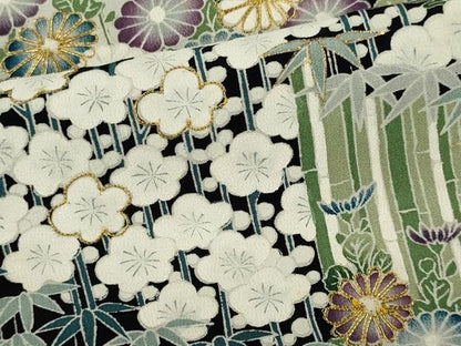 平和屋着物■豪華黒留袖　駒刺繍　松竹梅　正絹　逸品　CABI6654ou