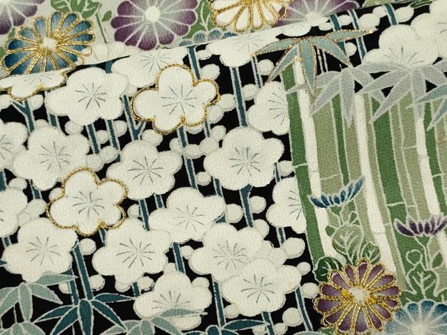 平和屋着物■豪華黒留袖　駒刺繍　松竹梅　正絹　逸品　CABI6654ou