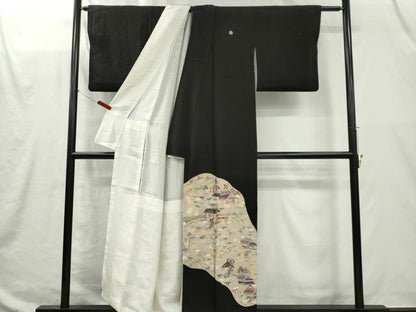 平和屋着物■豪華黒留袖　駒刺繍　風景文　金彩　正絹　逸品　CABI6655ou