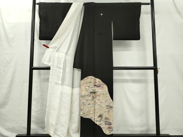平和屋着物■豪華黒留袖　駒刺繍　風景文　金彩　正絹　逸品　CABI6655ou