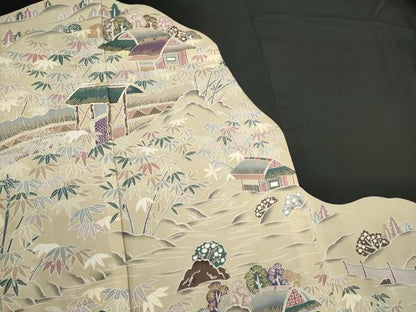 平和屋着物■豪華黒留袖　駒刺繍　風景文　金彩　正絹　逸品　CABI6655ou
