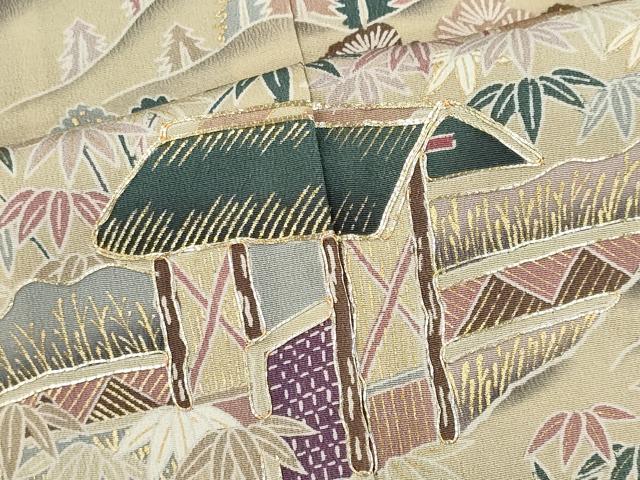 平和屋着物■豪華黒留袖　駒刺繍　風景文　金彩　正絹　逸品　CABI6655ou