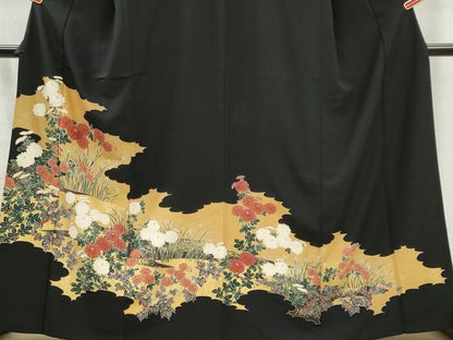 平和屋着物■豪華黒留袖　草花文　金彩　正絹　逸品　CABI6656ou