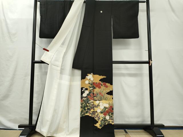 平和屋着物■豪華黒留袖　草花文　金彩　正絹　逸品　CABI6656ou