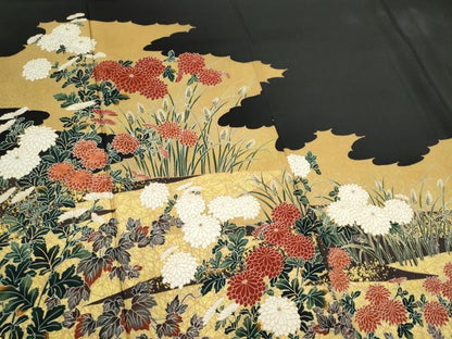 平和屋着物■豪華黒留袖　草花文　金彩　正絹　逸品　CABI6656ou