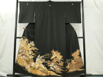 平和屋着物■豪華黒留袖　駒刺繍　立波鳳凰梅松文　金彩　正絹　逸品　CABI6657ou