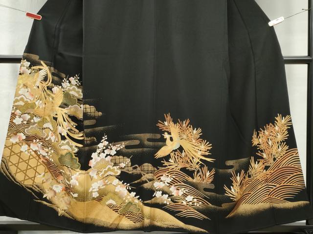 平和屋着物■豪華黒留袖　駒刺繍　立波鳳凰梅松文　金彩　正絹　逸品　CABI6657ou