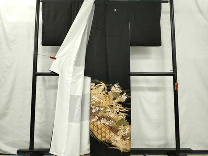 平和屋着物■豪華黒留袖　駒刺繍　立波鳳凰梅松文　金彩　正絹　逸品　CABI6657ou