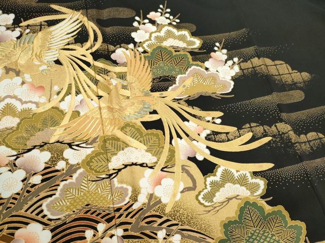 平和屋着物■豪華黒留袖　駒刺繍　立波鳳凰梅松文　金彩　正絹　逸品　CABI6657ou