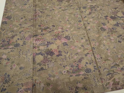 平和屋着物■上質な紬　草花風景文　正絹　逸品　CABI6659ou