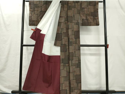 平和屋着物■上質な紬　幾何学文　正絹　逸品　CABI6663ou