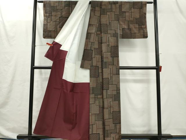 平和屋着物■上質な紬　幾何学文　正絹　逸品　CABI6663ou