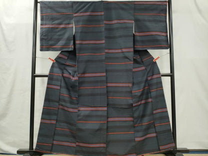 平和屋着物■上質な紬　横段文　正絹　逸品　CABI6664ou