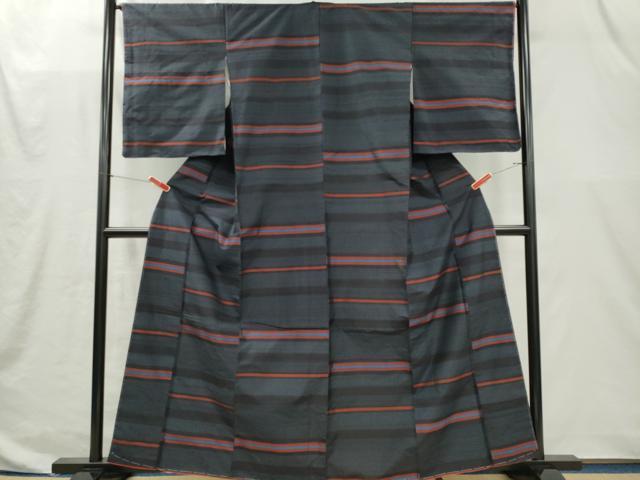 平和屋着物■上質な紬　横段文　正絹　逸品　CABI6664ou