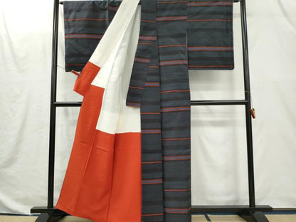 平和屋着物■上質な紬　横段文　正絹　逸品　CABI6664ou