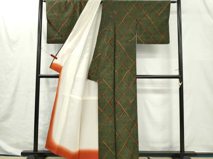 平和屋着物■上質な紬　格子柄　正絹　逸品　CABI6665ou