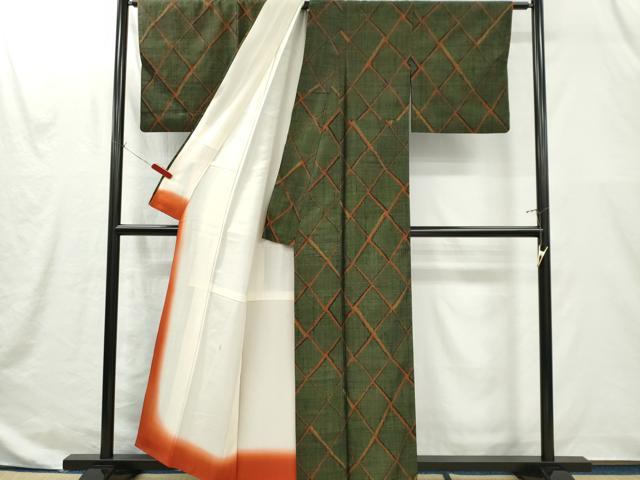 平和屋着物■上質な紬　格子柄　正絹　逸品　CABI6665ou