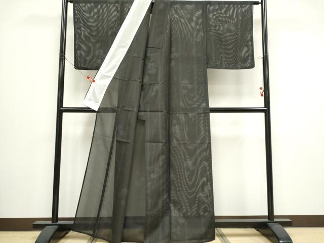 平和屋着物＊夏物　小紋　絽　蔦の葉間道　黒地　洗える着物　CABI6667ou