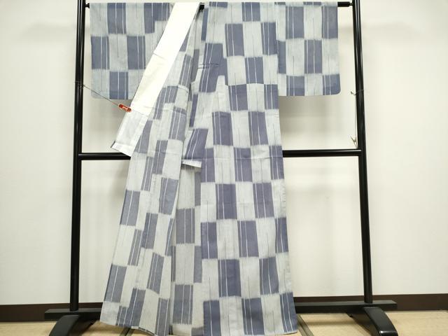 平和屋着物＊夏物　小紋　紗　市松文様　洗える着物　CABI6668ou