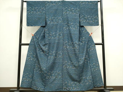 平和屋着物▽小紋　単衣　横段草花文　洗える着物　CABI6670ou