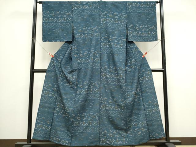 平和屋着物▽小紋　単衣　横段草花文　洗える着物　CABI6670ou