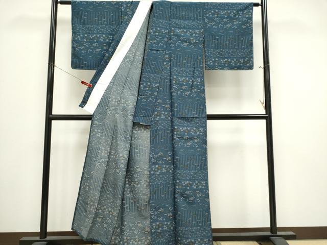 平和屋着物▽小紋　単衣　横段草花文　洗える着物　CABI6670ou