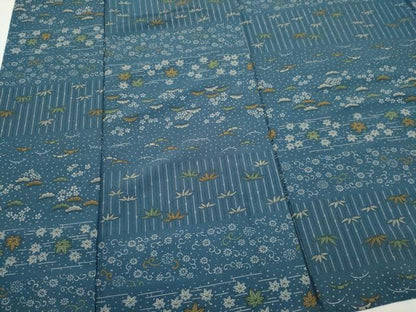 平和屋着物▽小紋　単衣　横段草花文　洗える着物　CABI6670ou