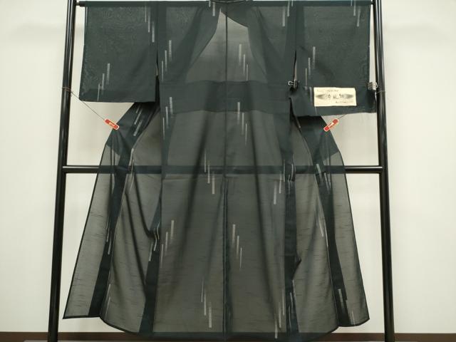平和屋着物＊夏物　小紋　涼風紬　抽象文様　黒地　東レシルック　証紙付き　洗える着物　未使用　CABI6673ou