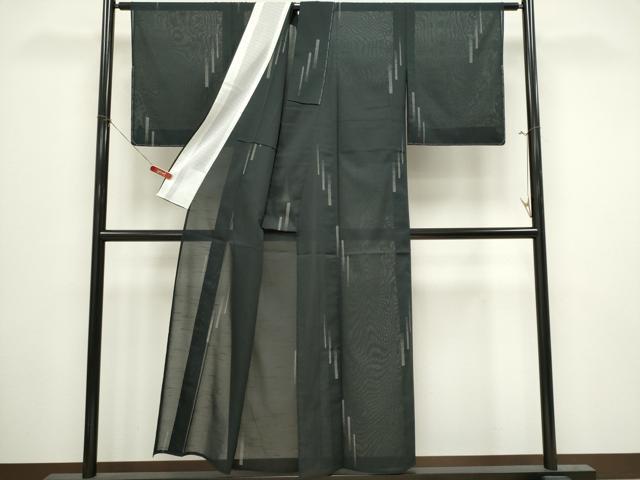 平和屋着物＊夏物　小紋　涼風紬　抽象文様　黒地　東レシルック　証紙付き　洗える着物　未使用　CABI6673ou