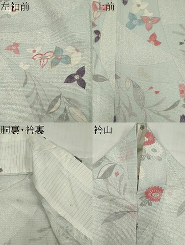 平和屋着物＊夏物　小紋　絽　草花文　銀彩　正絹　逸品　CABI6676ou