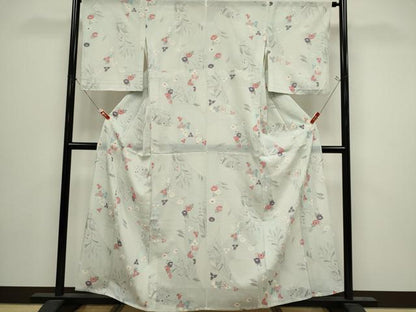 平和屋着物＊夏物　小紋　絽　草花文　銀彩　正絹　逸品　CABI6676ou