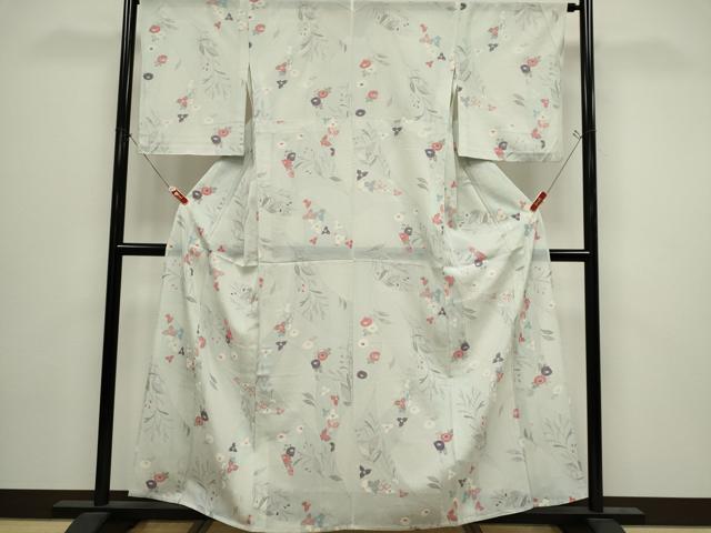 平和屋着物＊夏物　小紋　絽　草花文　銀彩　正絹　逸品　CABI6676ou