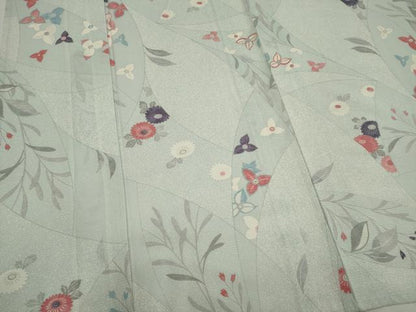 平和屋着物＊夏物　小紋　絽　草花文　銀彩　正絹　逸品　CABI6676ou