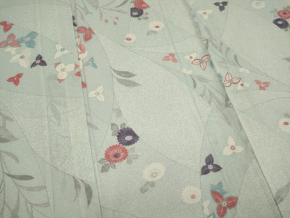 平和屋着物＊夏物　小紋　絽　草花文　銀彩　正絹　逸品　CABI6676ou