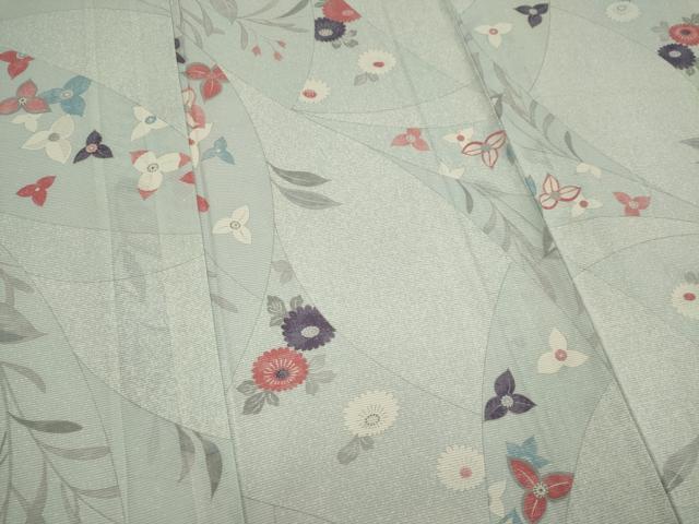 平和屋着物＊夏物　小紋　絽　草花文　銀彩　正絹　逸品　CABI6676ou