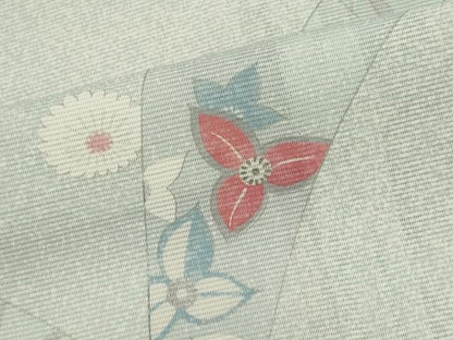 平和屋着物＊夏物　小紋　絽　草花文　銀彩　正絹　逸品　CABI6676ou