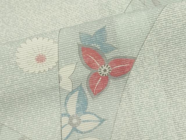 平和屋着物＊夏物　小紋　絽　草花文　銀彩　正絹　逸品　CABI6676ou