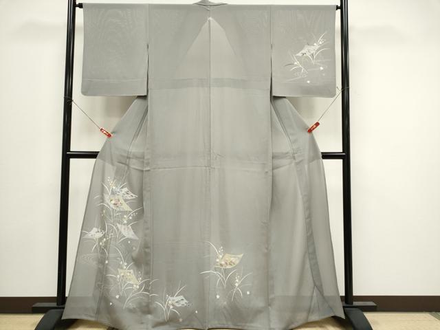 平和屋着物＊夏物　訪問着　友禅　絽　流水色紙草花文　正絹　逸品　CABI6684ou