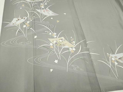 平和屋着物＊夏物　訪問着　友禅　絽　流水色紙草花文　正絹　逸品　CABI6684ou