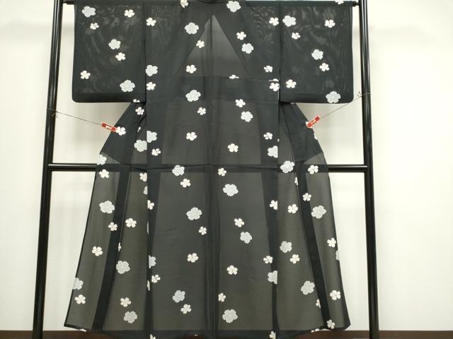 平和屋着物＊夏物　小紋　絽　舞花文　黒地　正絹　逸品　CABI6685ou