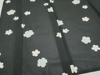平和屋着物＊夏物　小紋　絽　舞花文　黒地　正絹　逸品　CABI6685ou