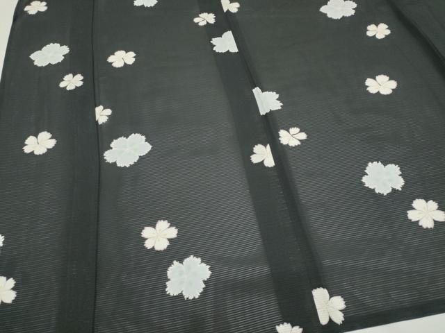 平和屋着物＊夏物　小紋　絽　舞花文　黒地　正絹　逸品　CABI6685ou