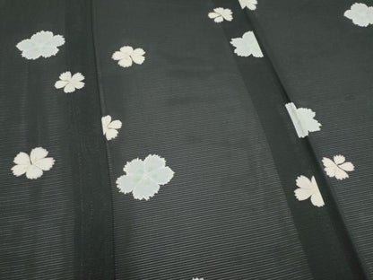 平和屋着物＊夏物　小紋　絽　舞花文　黒地　正絹　逸品　CABI6685ou