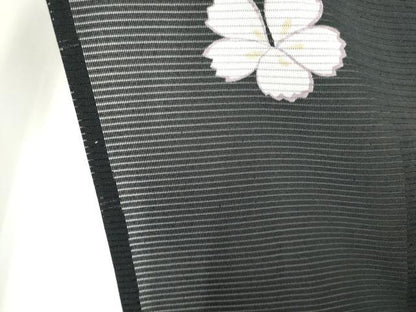 平和屋着物＊夏物　小紋　絽　舞花文　黒地　正絹　逸品　CABI6685ou