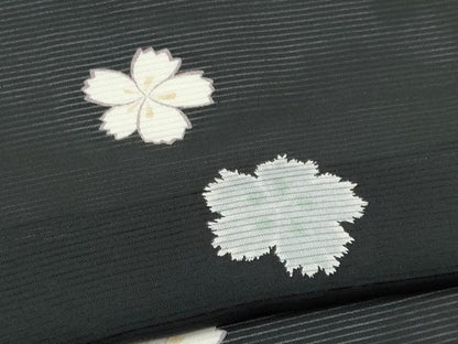 平和屋着物＊夏物　小紋　絽　舞花文　黒地　正絹　逸品　CABI6685ou